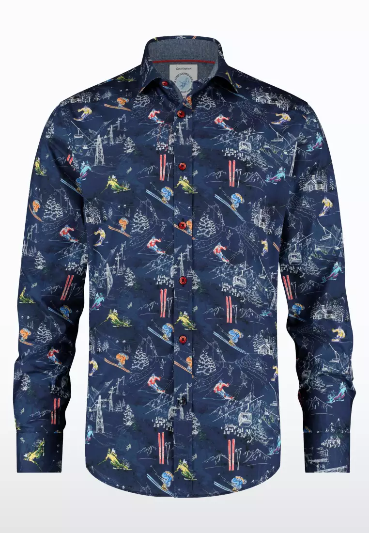 A Fish Named Fred Ski Theme Long Sleeve Shirt - Navy