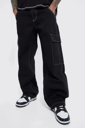 Baggy Contrast Stich Cargo Pocket Jeans