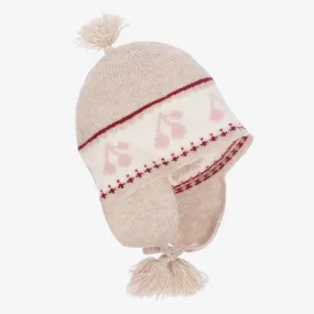 Beige Merino Wood Knitted Cherries Hat 