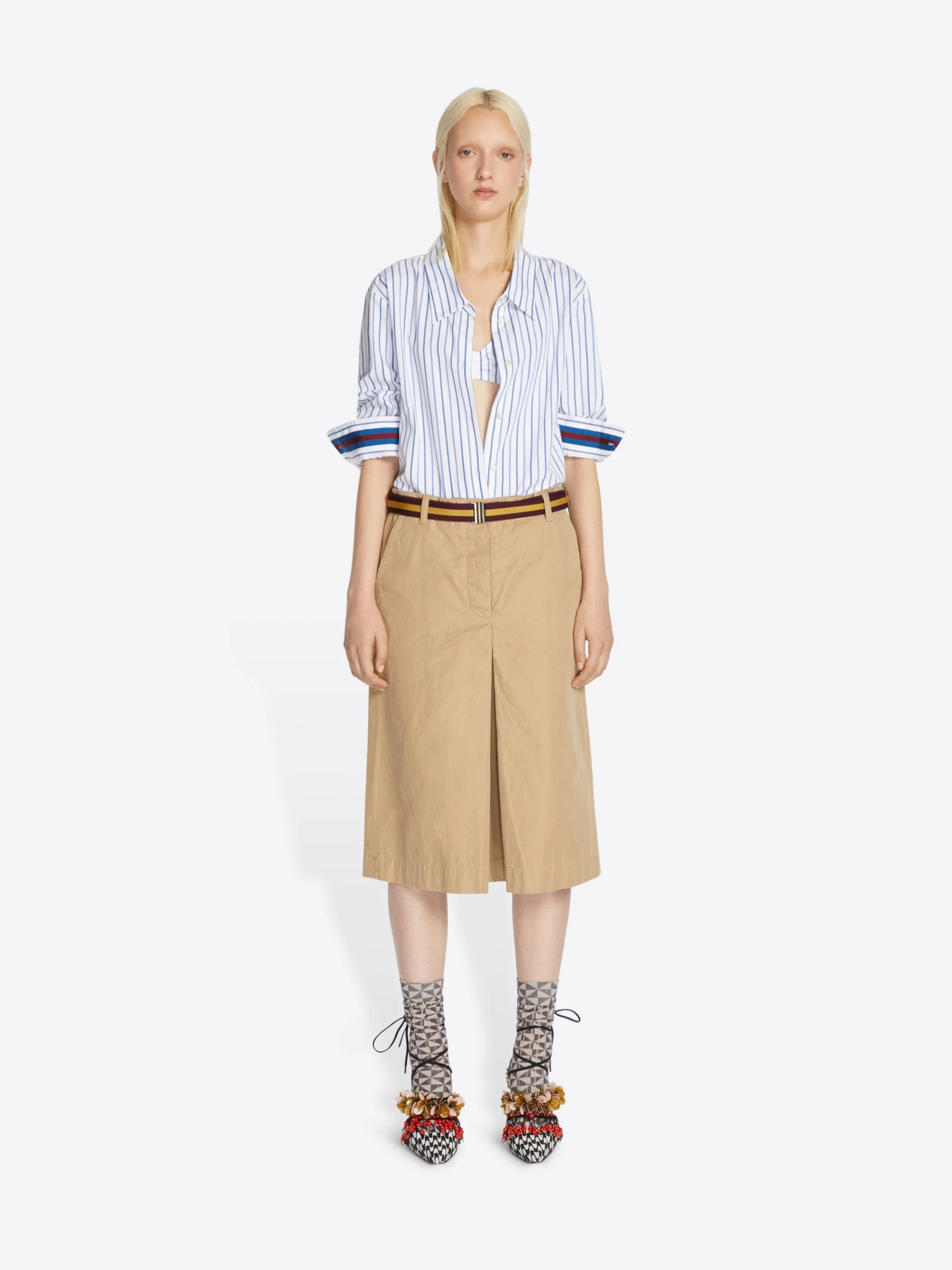 --Belted chino skirt-