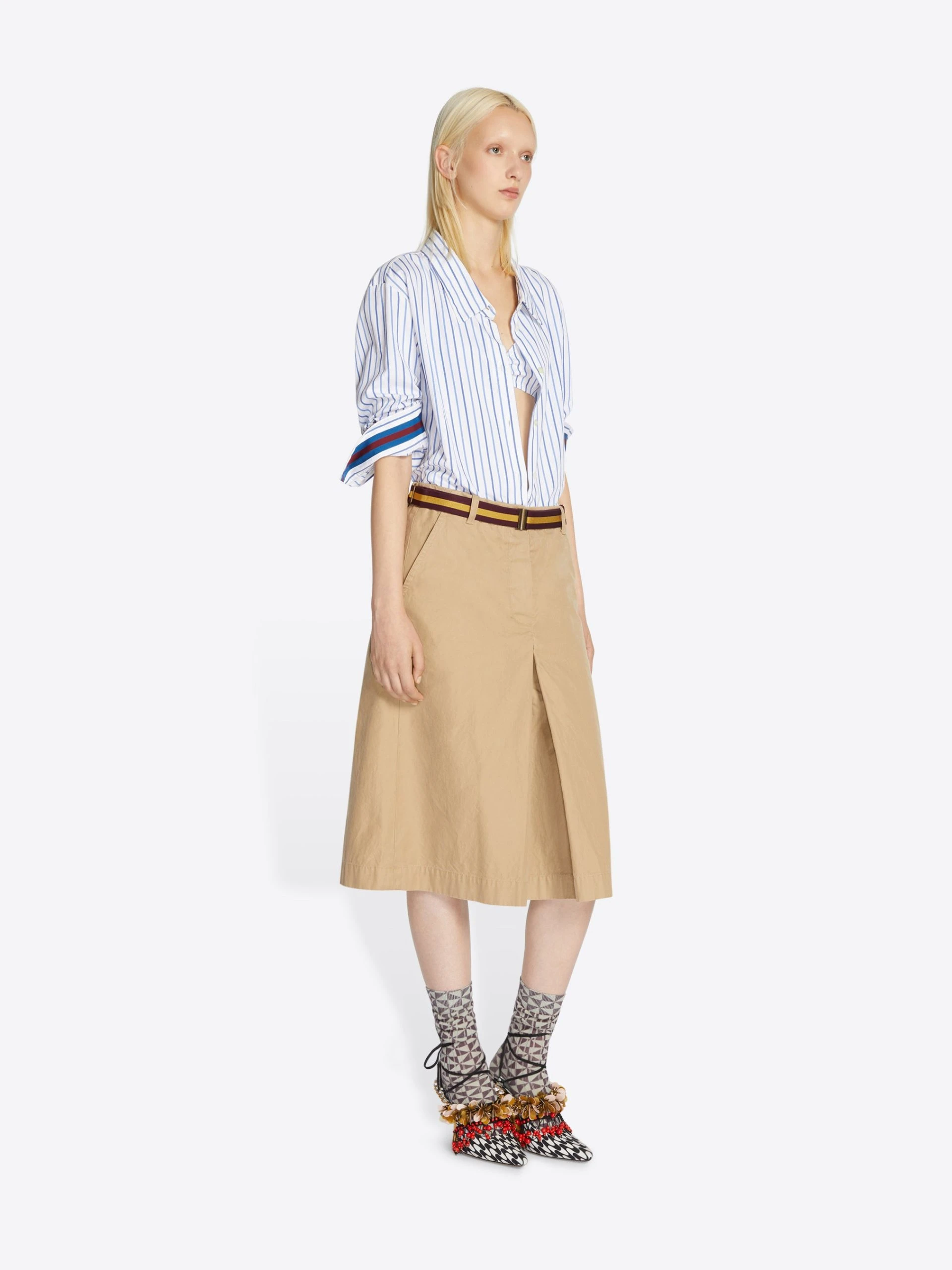 --Belted chino skirt-