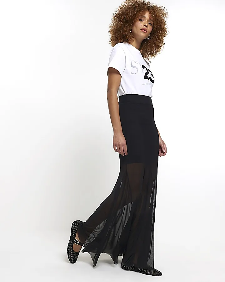 Black mesh maxi skirt