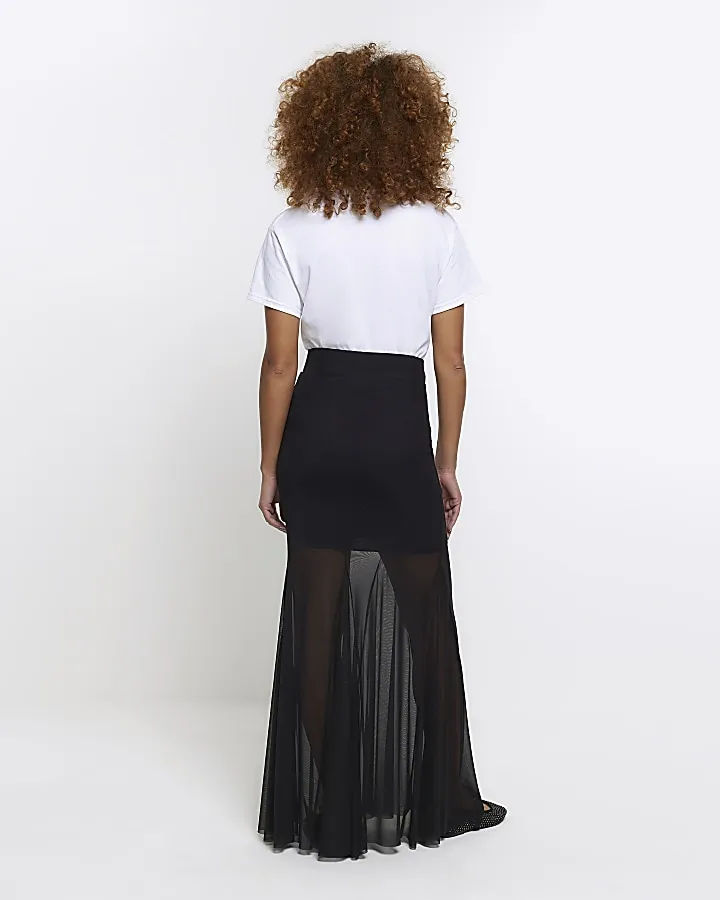 Black mesh maxi skirt