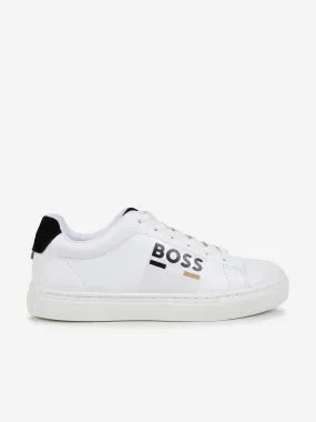 BOSS Boys Leather Logo Trainers in White