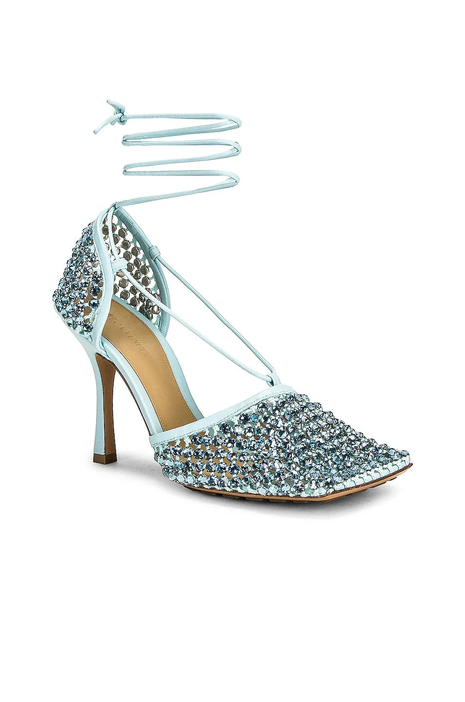 Bottega Veneta Web Sparkle Stretch Lace Up Sandals