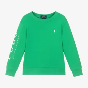 Boys Green Cotton Polo Sweatshirt