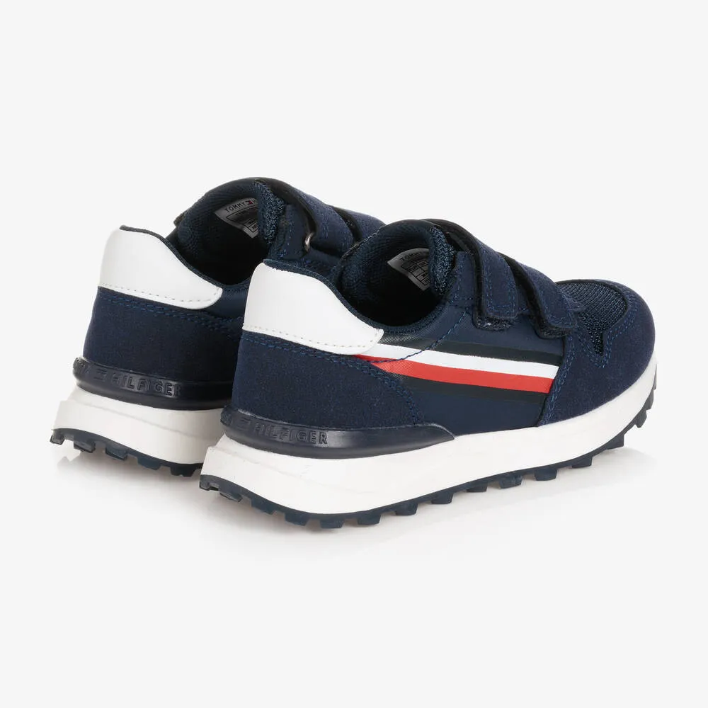 Boys Navy Blue Logo Stripe Trainers