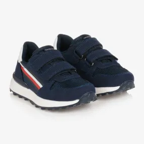 Boys Navy Blue Logo Stripe Trainers