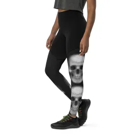 Charcoal Halftone Skull Compression Leggings