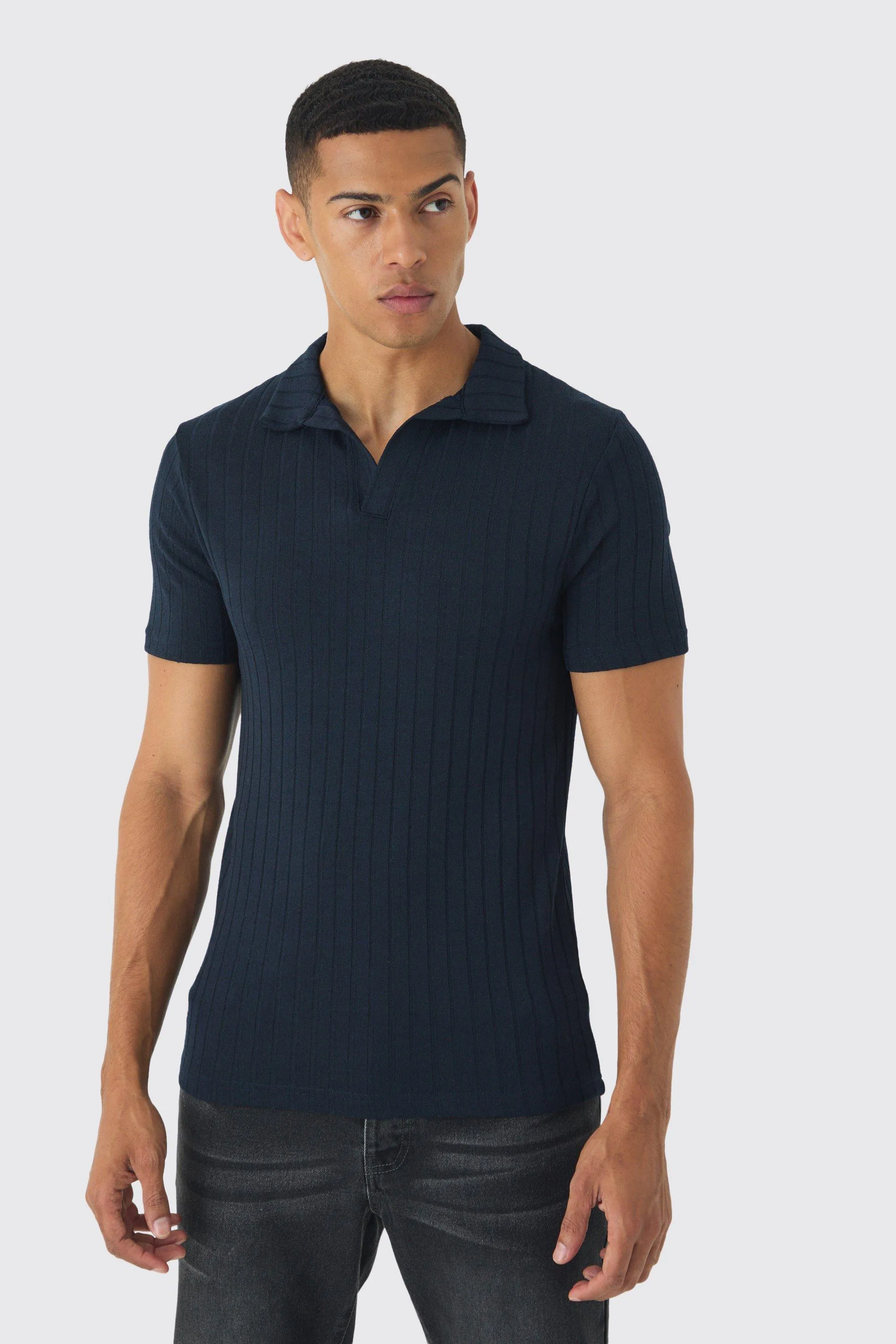 Chunky Rib Notch Neck Polo