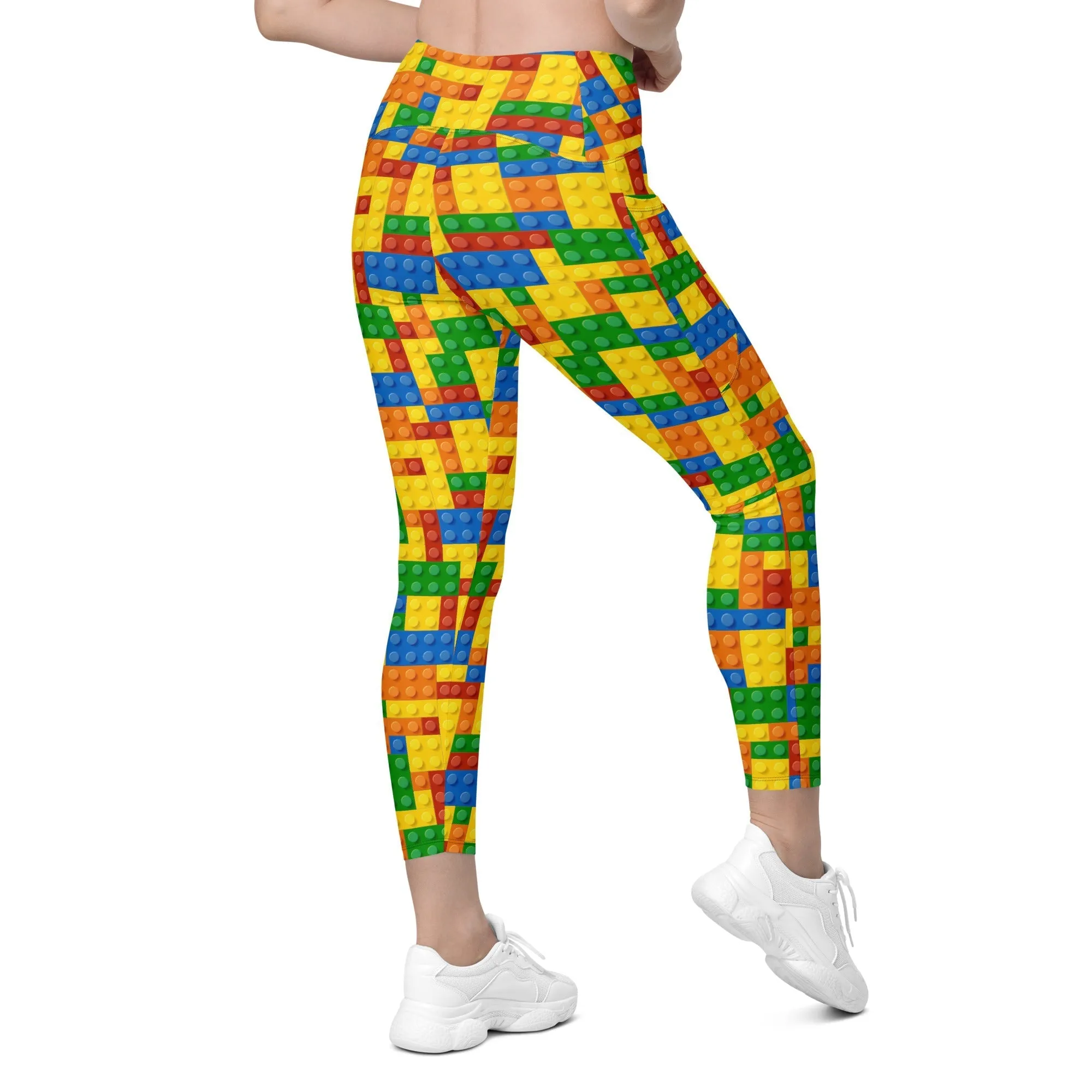 Colorful Blocks Crossover Leggings With Pockets