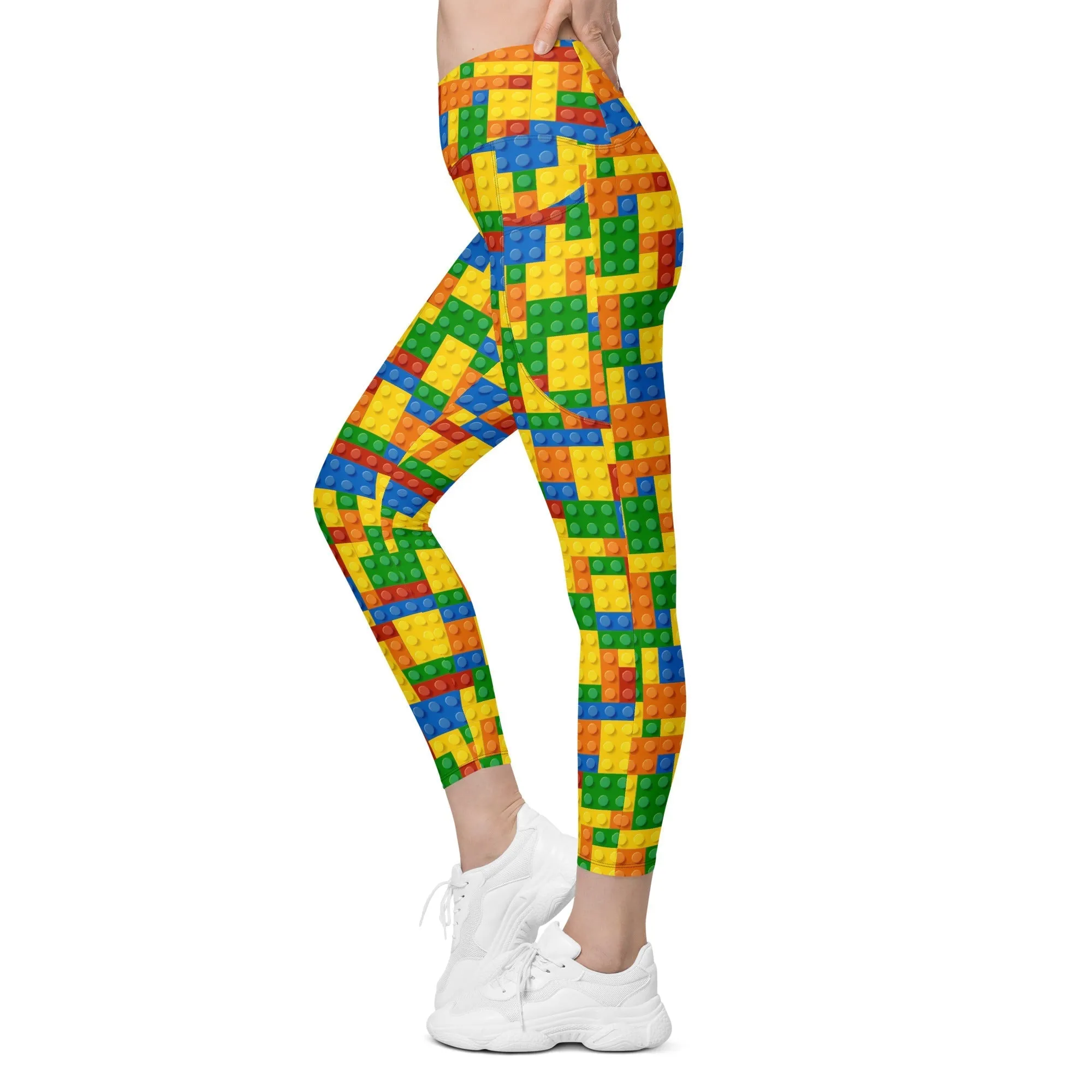 Colorful Blocks Crossover Leggings With Pockets