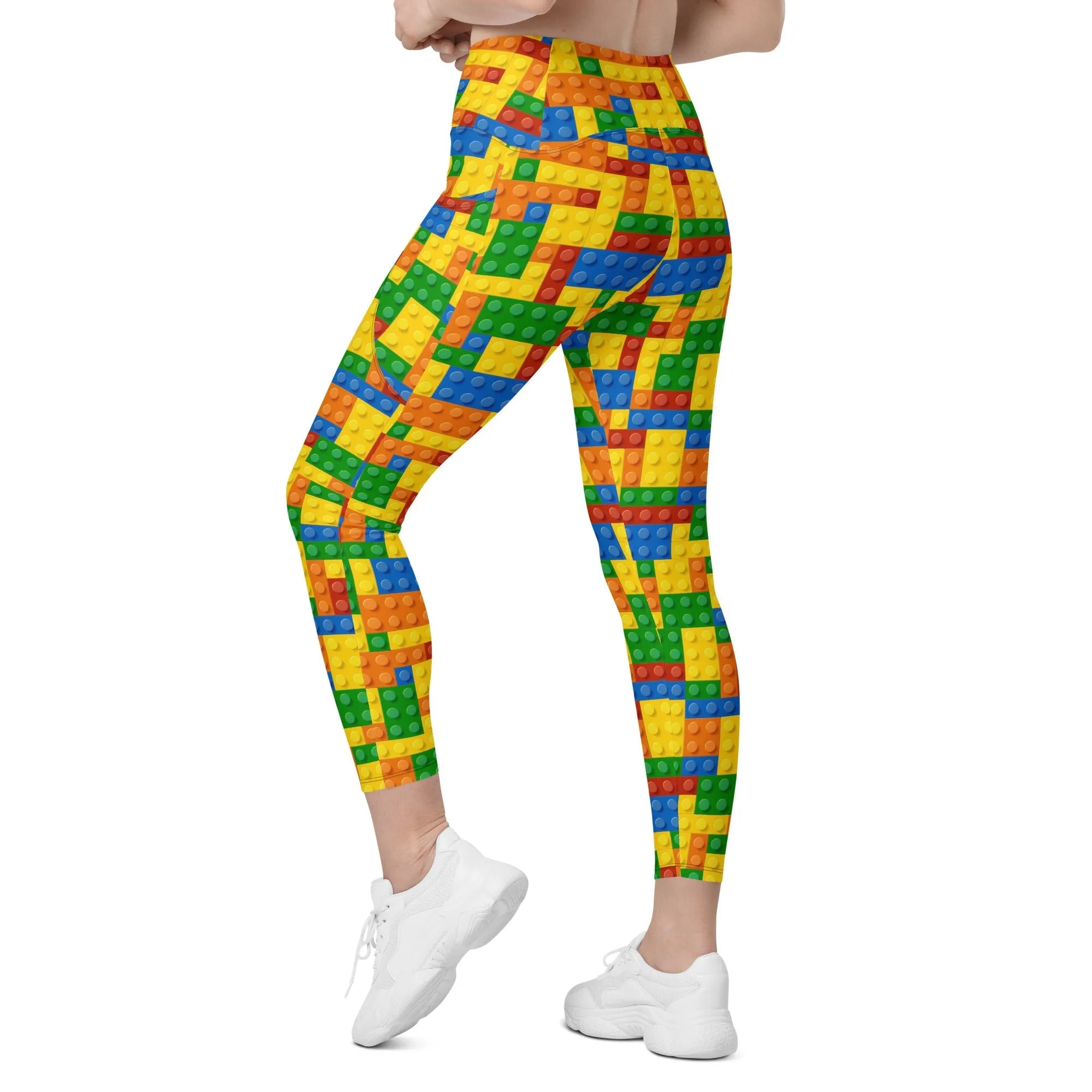 Colorful Blocks Crossover Leggings With Pockets