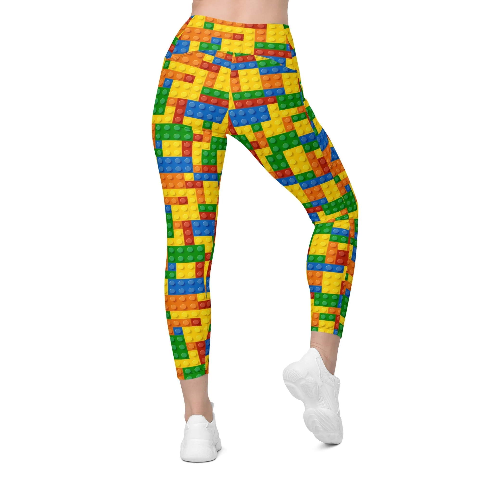 Colorful Blocks Crossover Leggings With Pockets