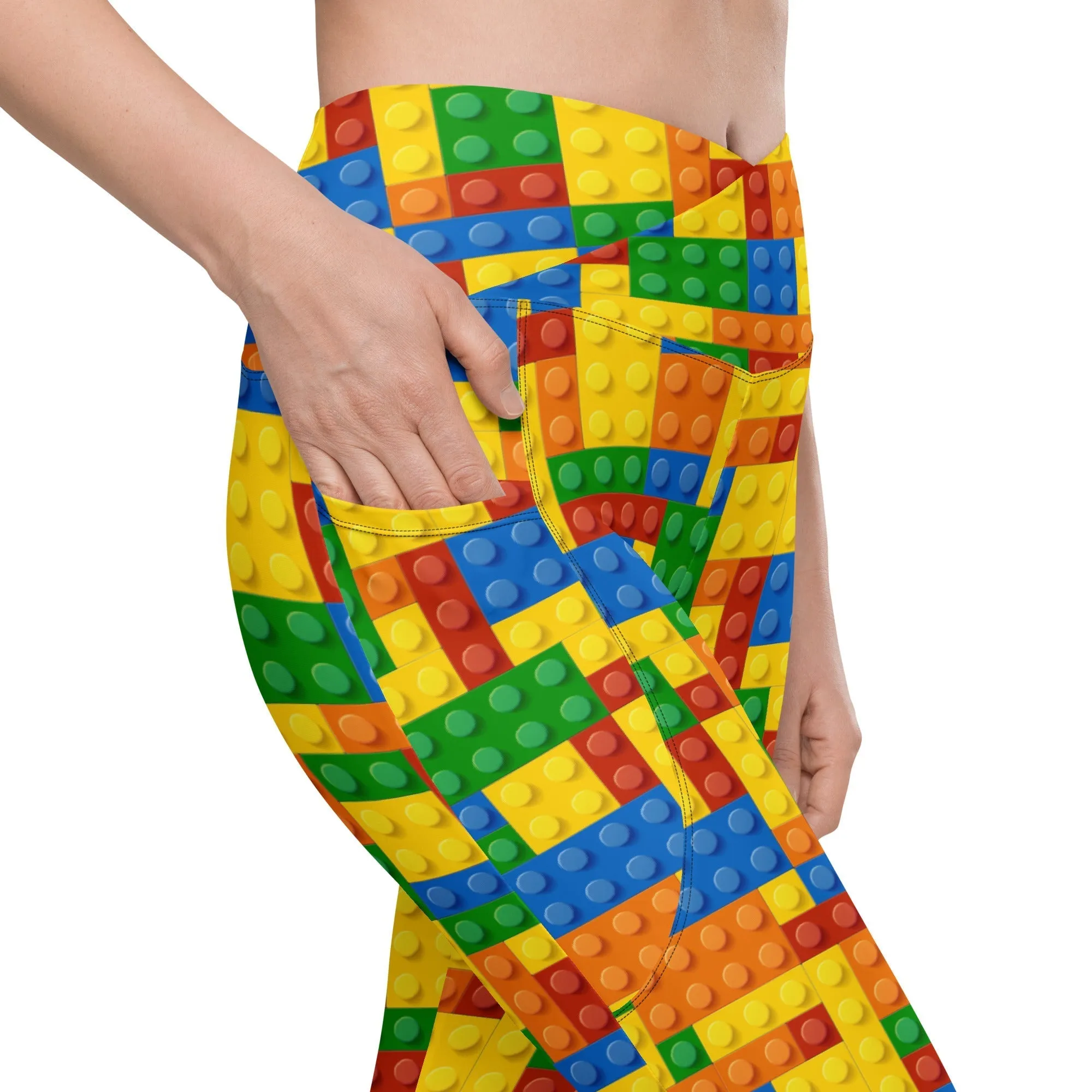 Colorful Blocks Crossover Leggings With Pockets