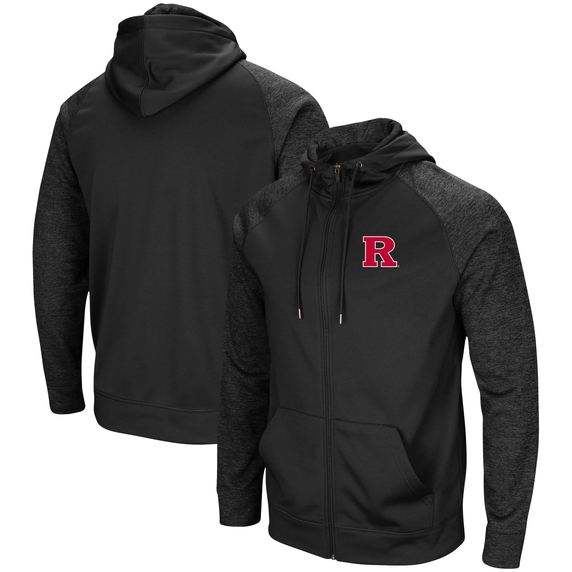 Colosseum Rutgers Scarlet Knights Black Blackout 3.0 Tonal Raglan Full-Zip Hoodie