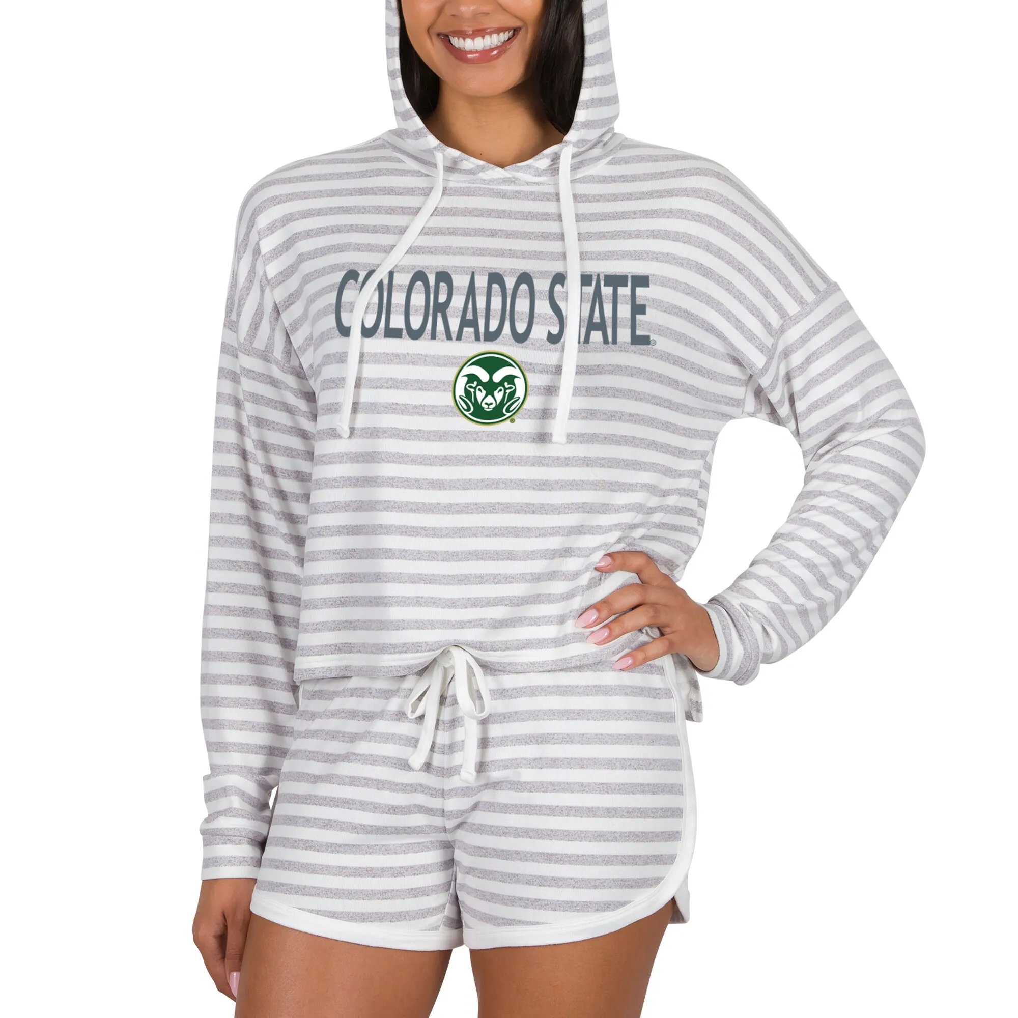 Concepts Sport Colorado State Rams Women's Cream Visibility Long Sleeve Hoodie T-Shirt & Shorts Set