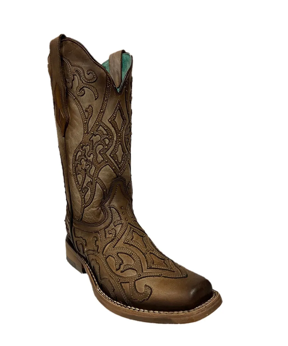 Corral Women's Tan And Brown Overlay Square Toe Boot