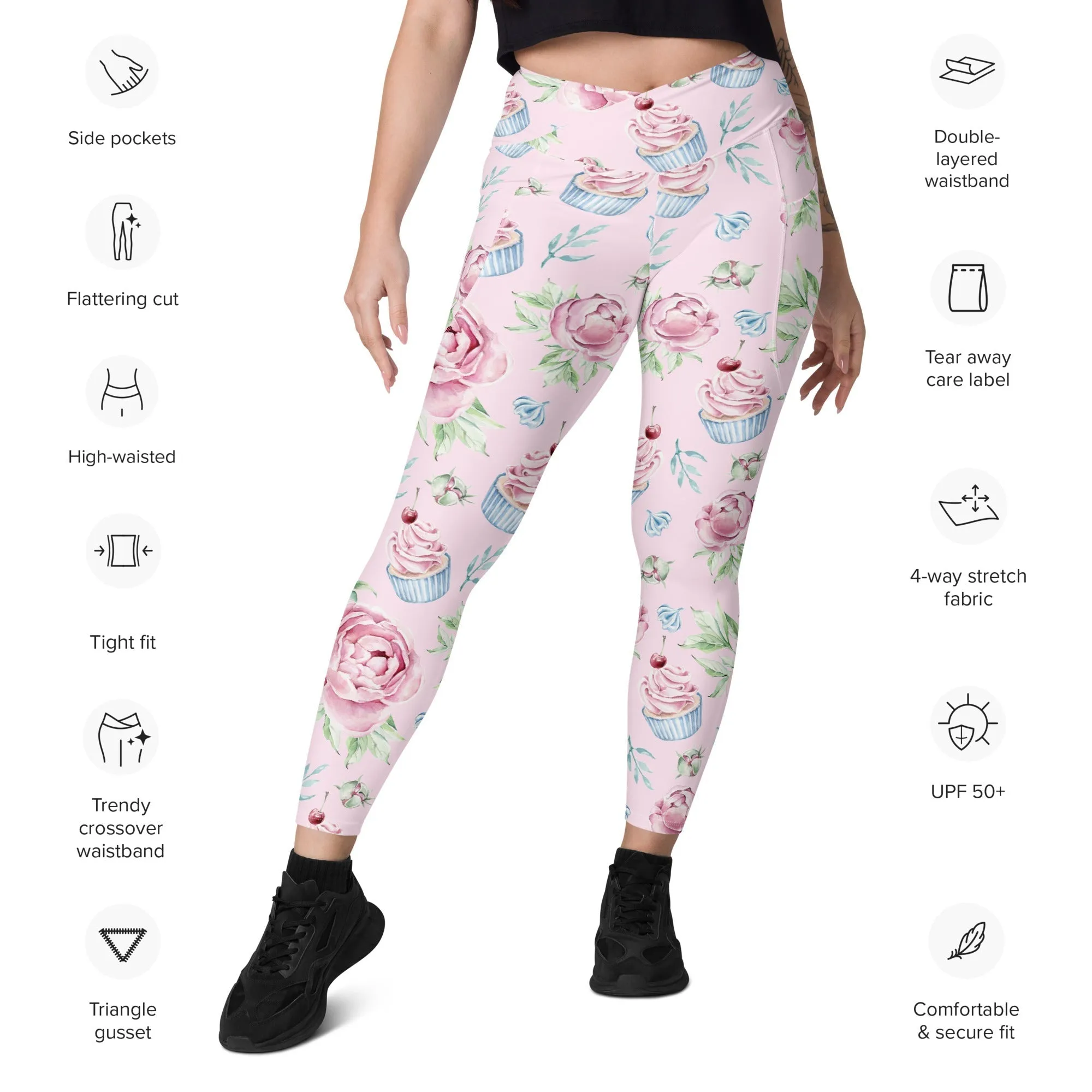 Cupcakes Crossover Leggings With Pockets