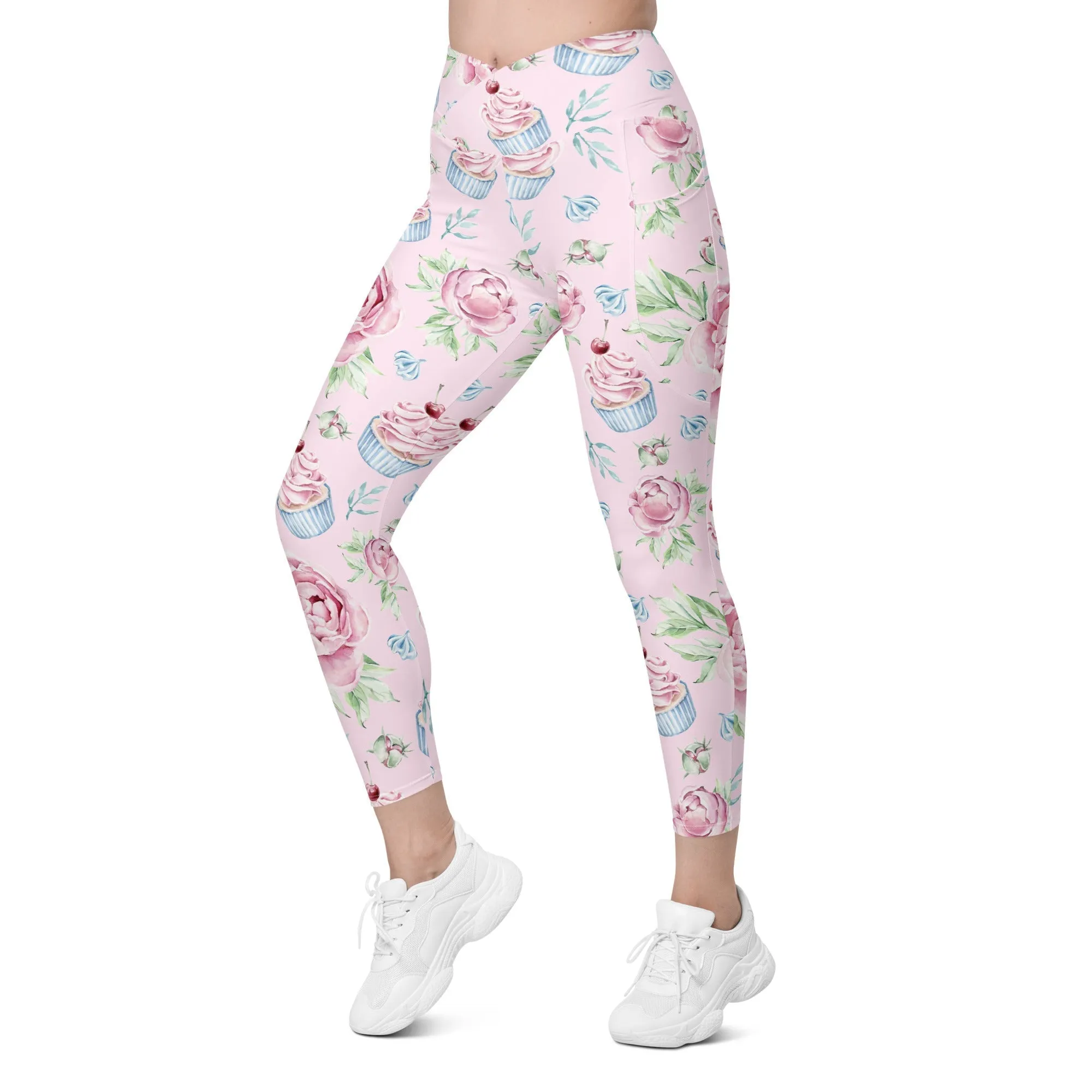 Cupcakes Crossover Leggings With Pockets