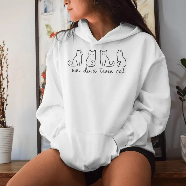 Cute Cat Lover Un Deux Trois Cat Mom Cat Dad Rescue Women Hoodie