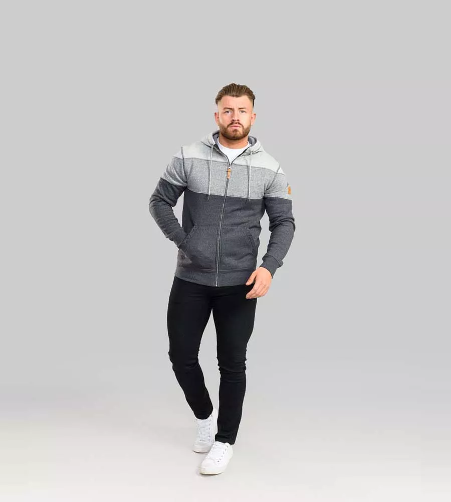 D555 Mens Full Zip Hoodie With Colour Panels (PENNYMOOR)