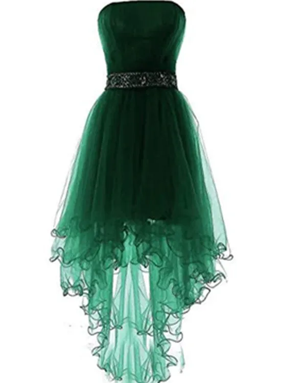 Dark Green Tulle High Low Party Dress, Green Tulle Formal Dress Homecoming Dress