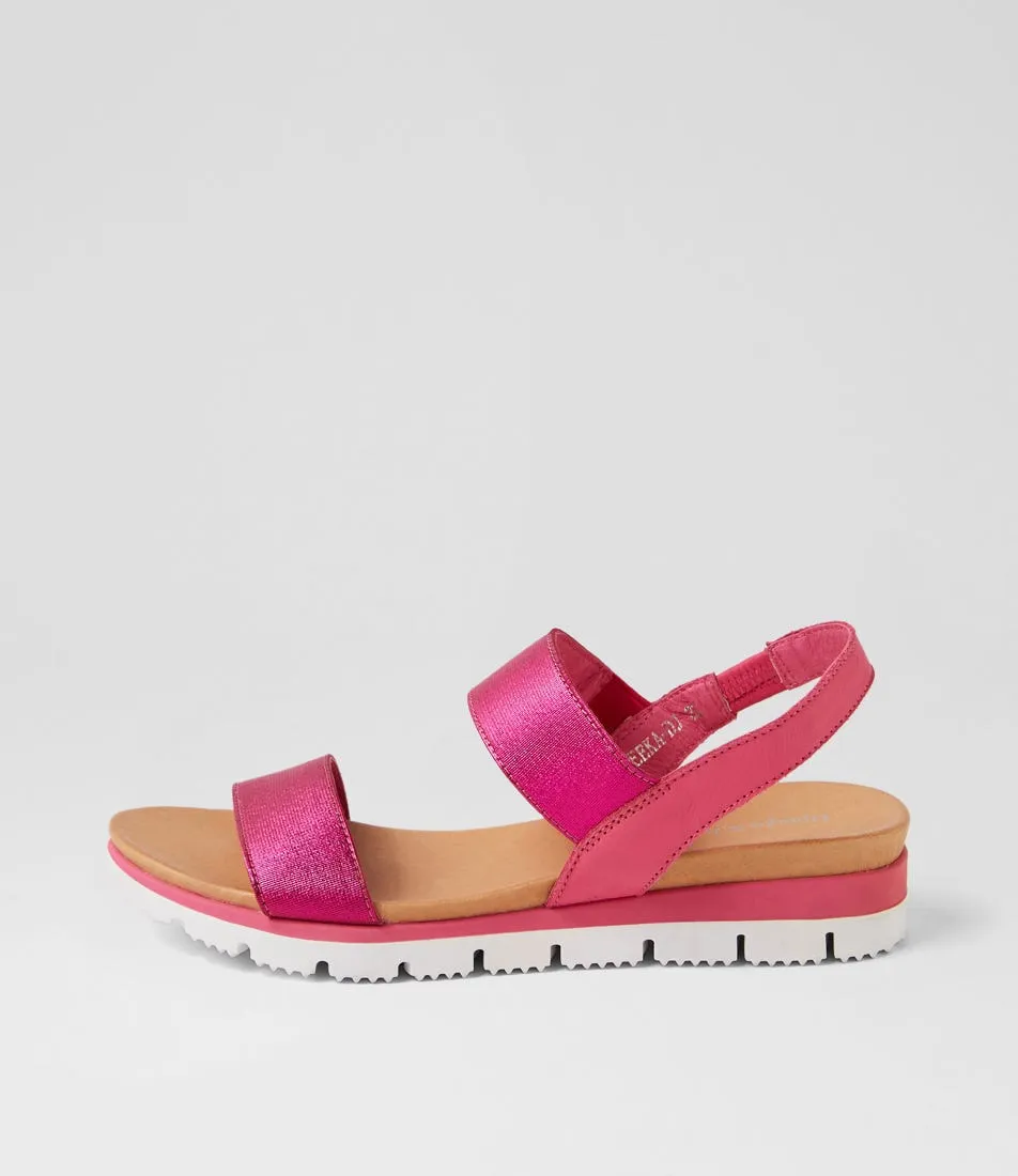 DJANGO & JULIETTE Leeka Fuchsia Shine Elastic Leather Sandals