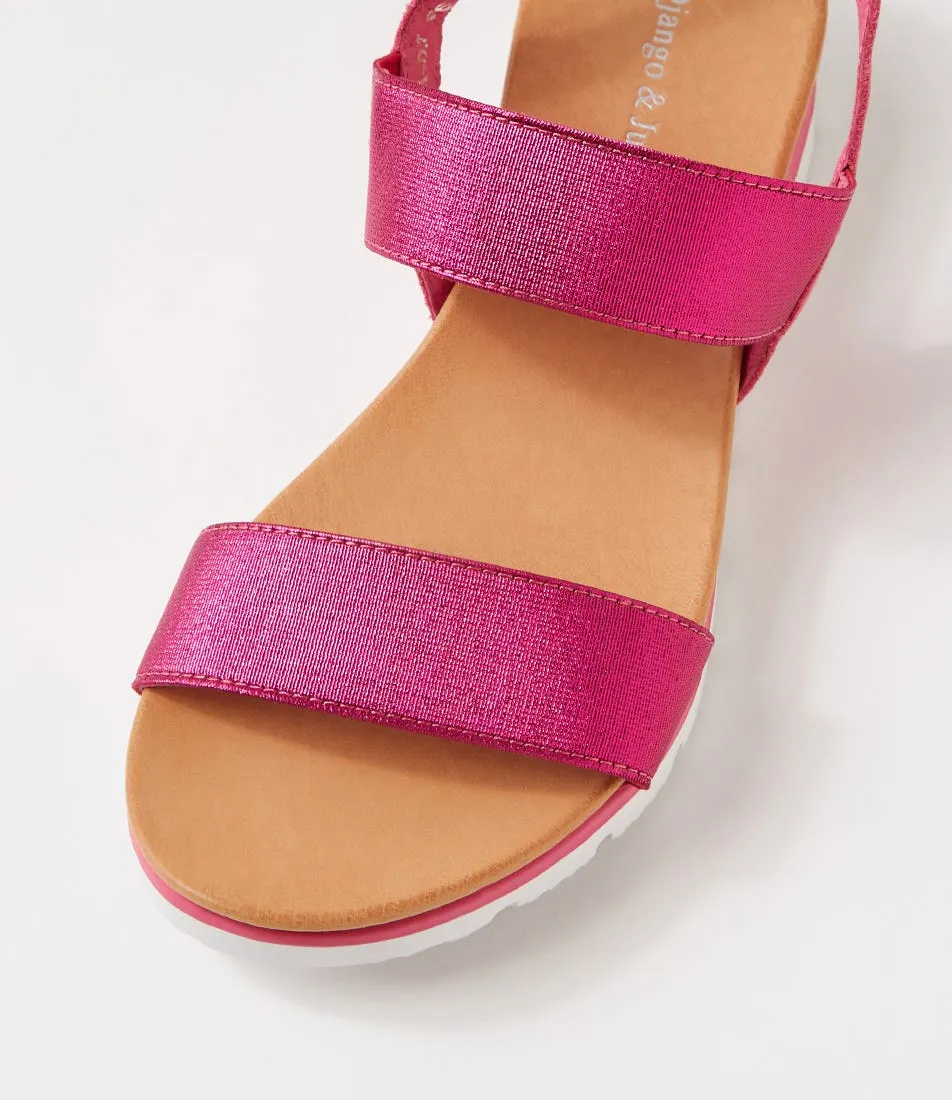 DJANGO & JULIETTE Leeka Fuchsia Shine Elastic Leather Sandals