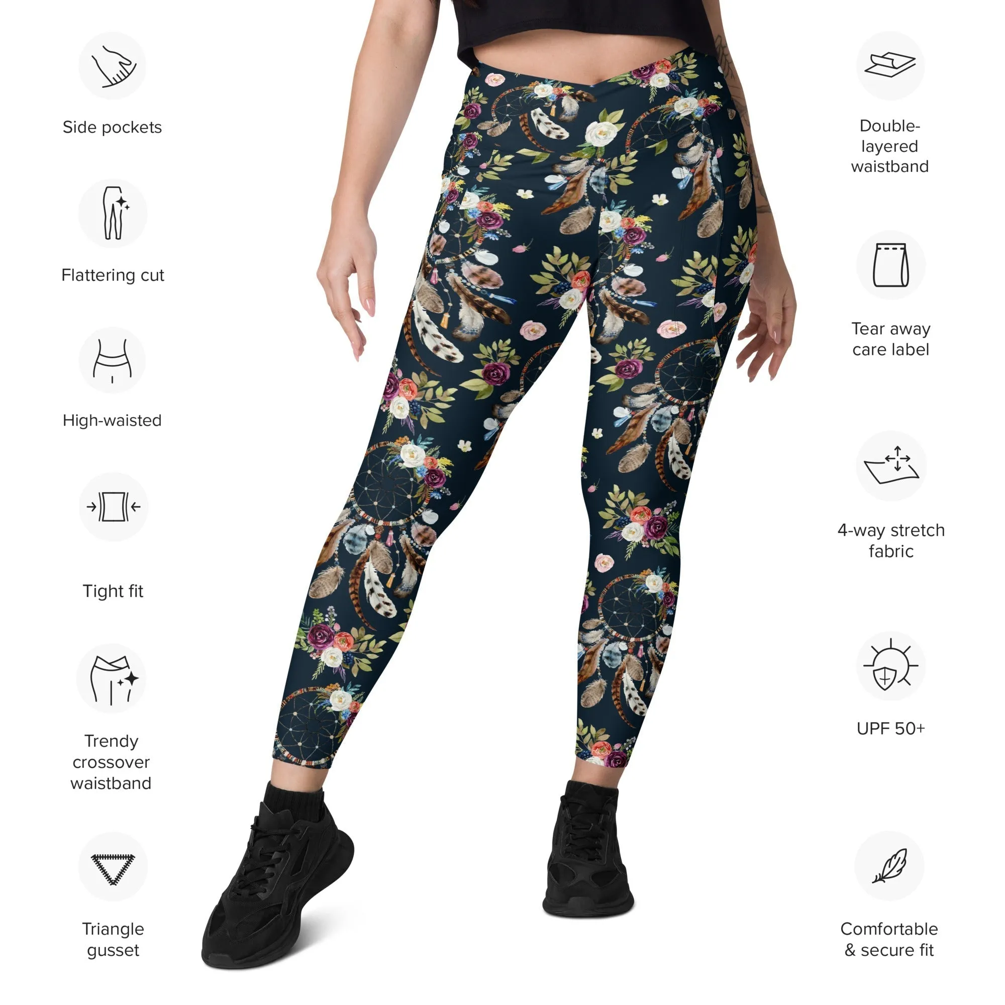 Dream Catcher Crossover Leggings With Pockets