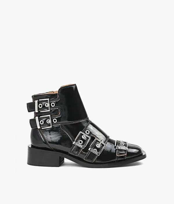 Feminine Buckle Naplack Boot - Black