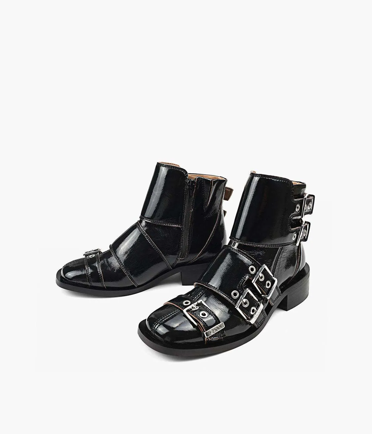 Feminine Buckle Naplack Boot - Black