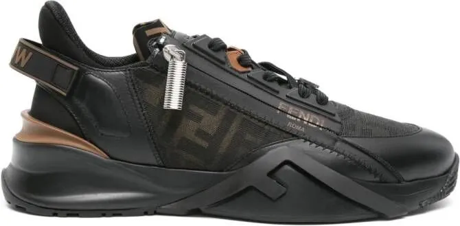 FENDI Flow FF-jacquard leather sneakers Black