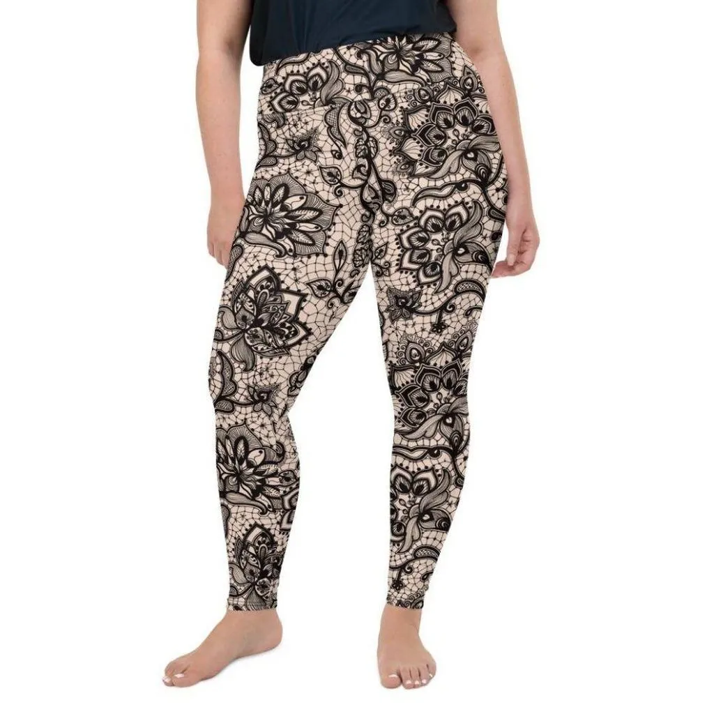 Flower Lace Print Plus Size Leggings