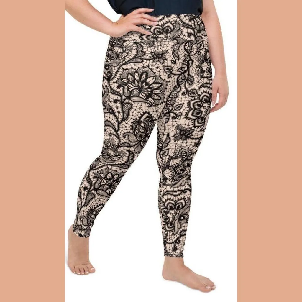 Flower Lace Print Plus Size Leggings