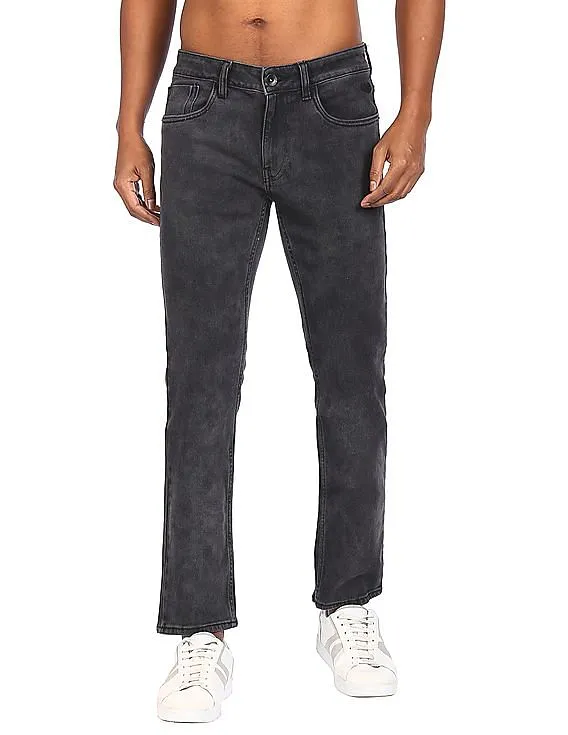 Flying Machine Men Black Michael Slim Tapered Fit Acid Wash Jeans