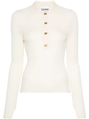 GANNI merino wool polo top - Neutrals