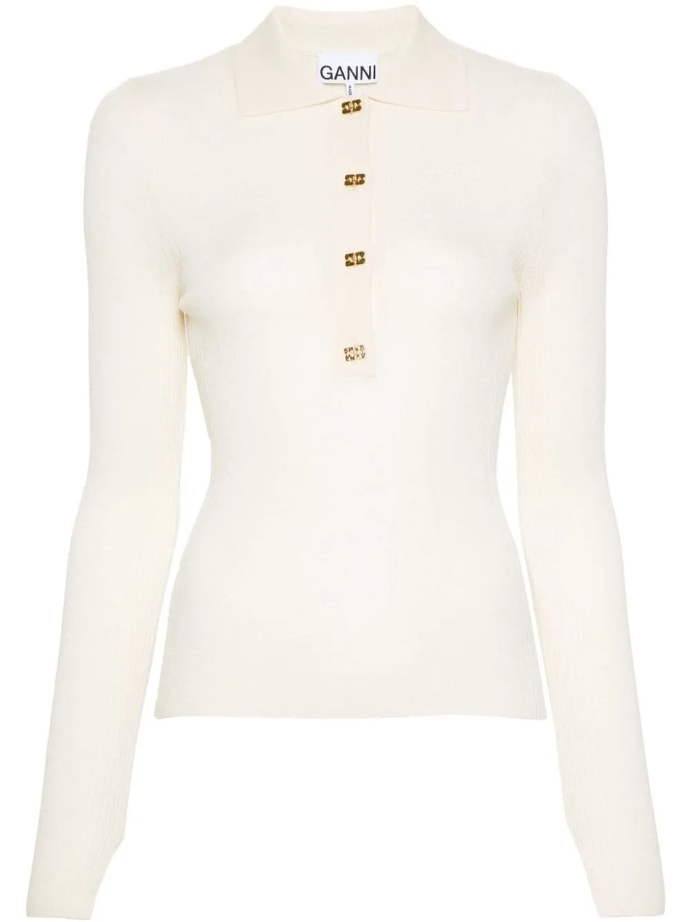 GANNI merino wool polo top - Neutrals