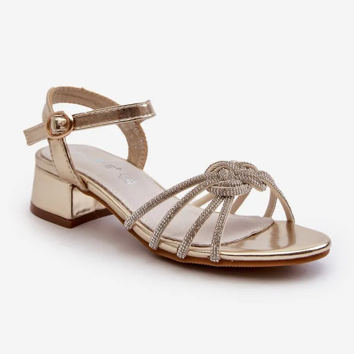 Girls' low-heeled sandals with zircons, golden Ollna