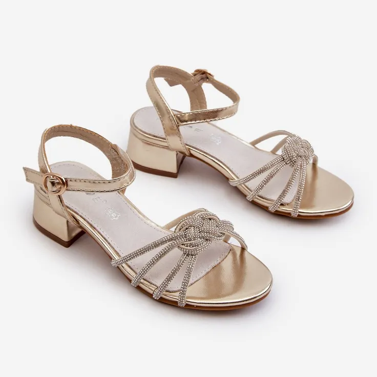 Girls' low-heeled sandals with zircons, golden Ollna