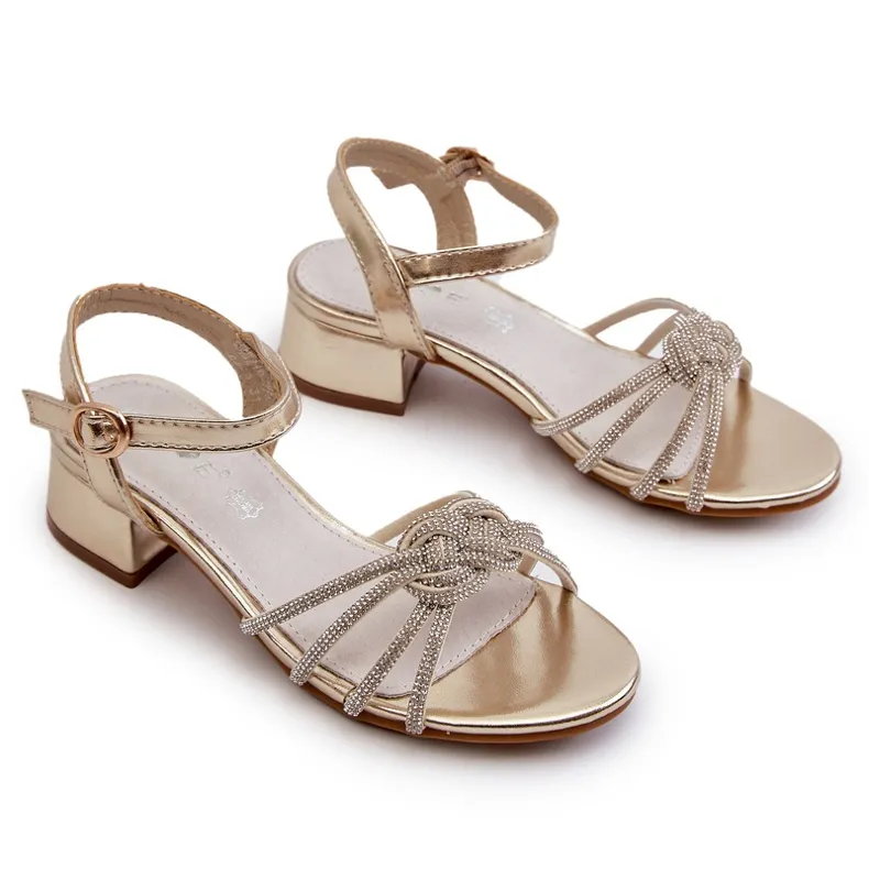 Girls' low-heeled sandals with zircons, golden Ollna