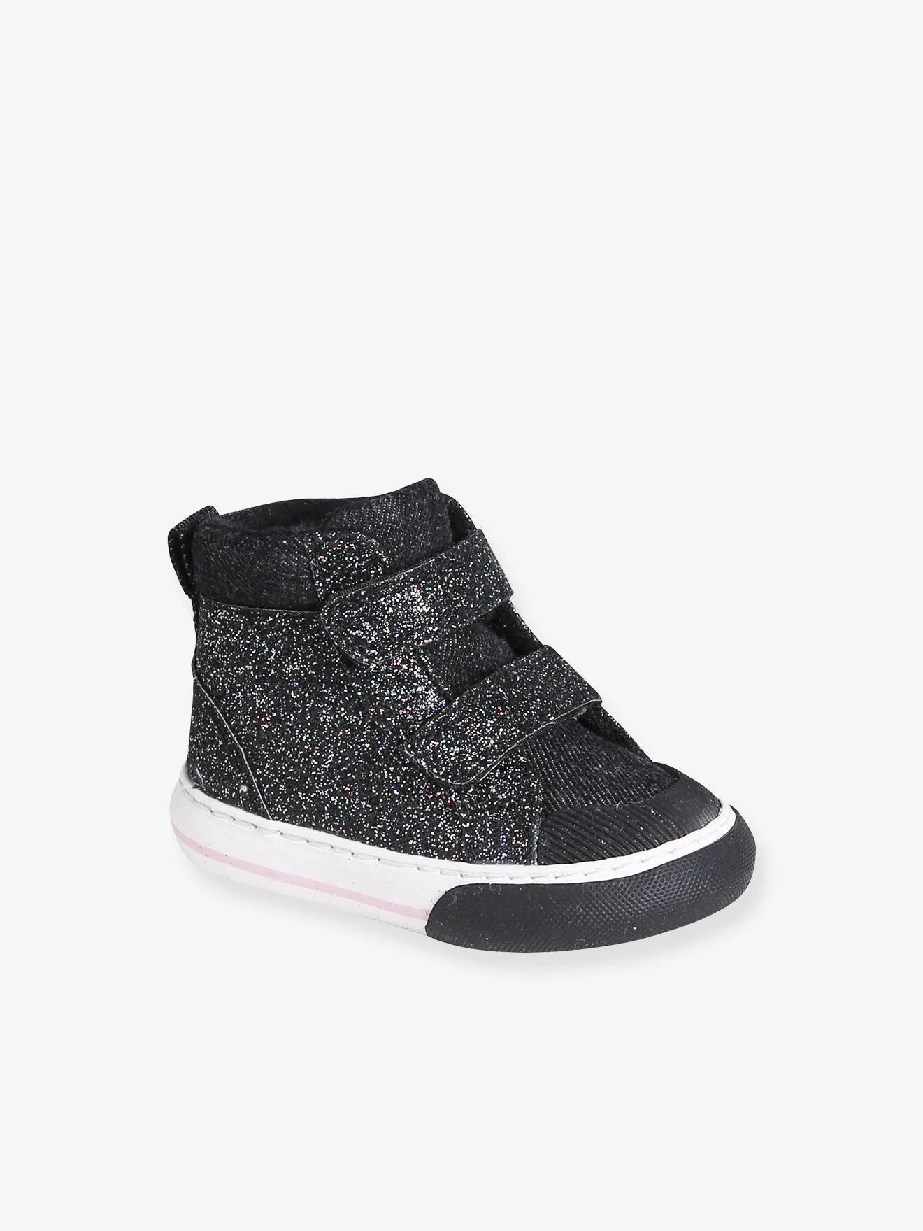 Glittery Hook-and-Loop Trainers for Babies - black