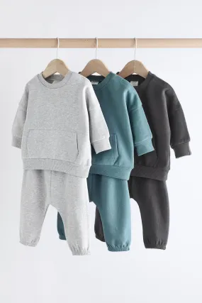 Grey/Blue Baby Sweatshirt and Joggers Set 6 Pack