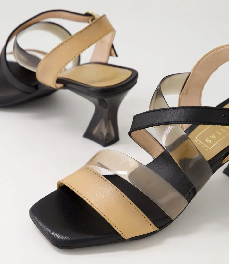 HISPANITAS Greta 35 Desert Black Leather Vinylite Sandals