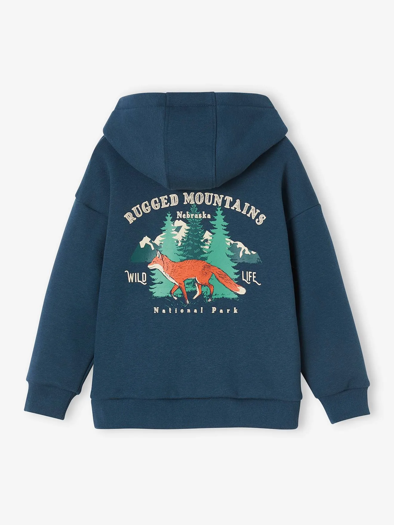 Hoodie with Large Nature-Inspired Motif on the Back, for Boys - night blue