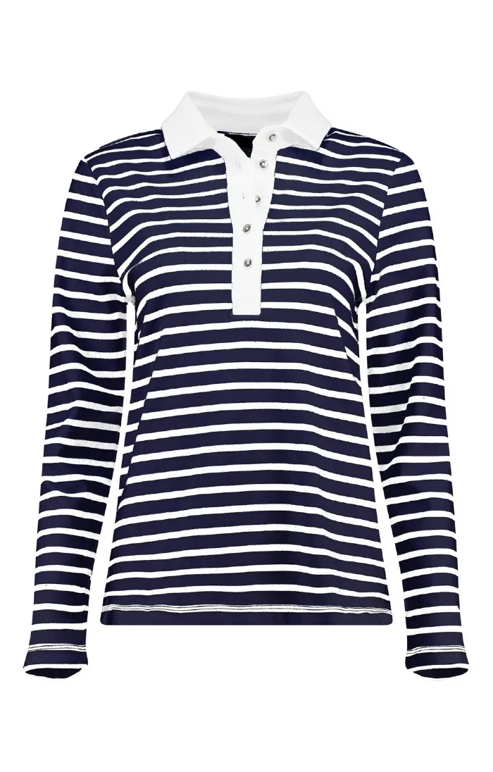 Ladies Long-Sleeved Breton Stripe Polo