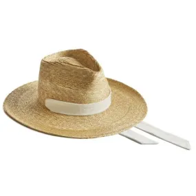 --Lady Bogart White Ribbon Straw Hat-