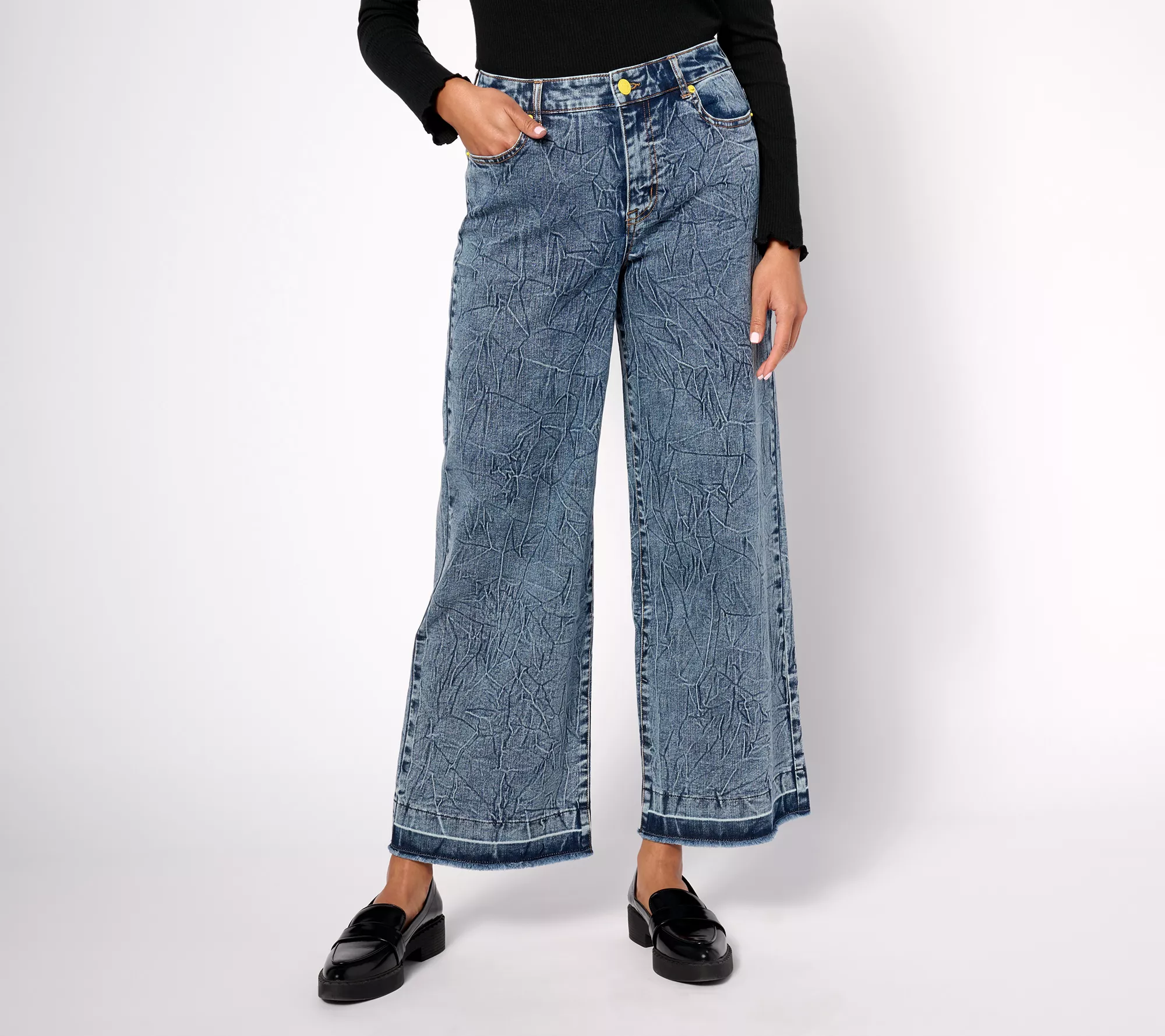 LOGO by Lori Goldstein x Smiley World Petite Wide Leg Jeans