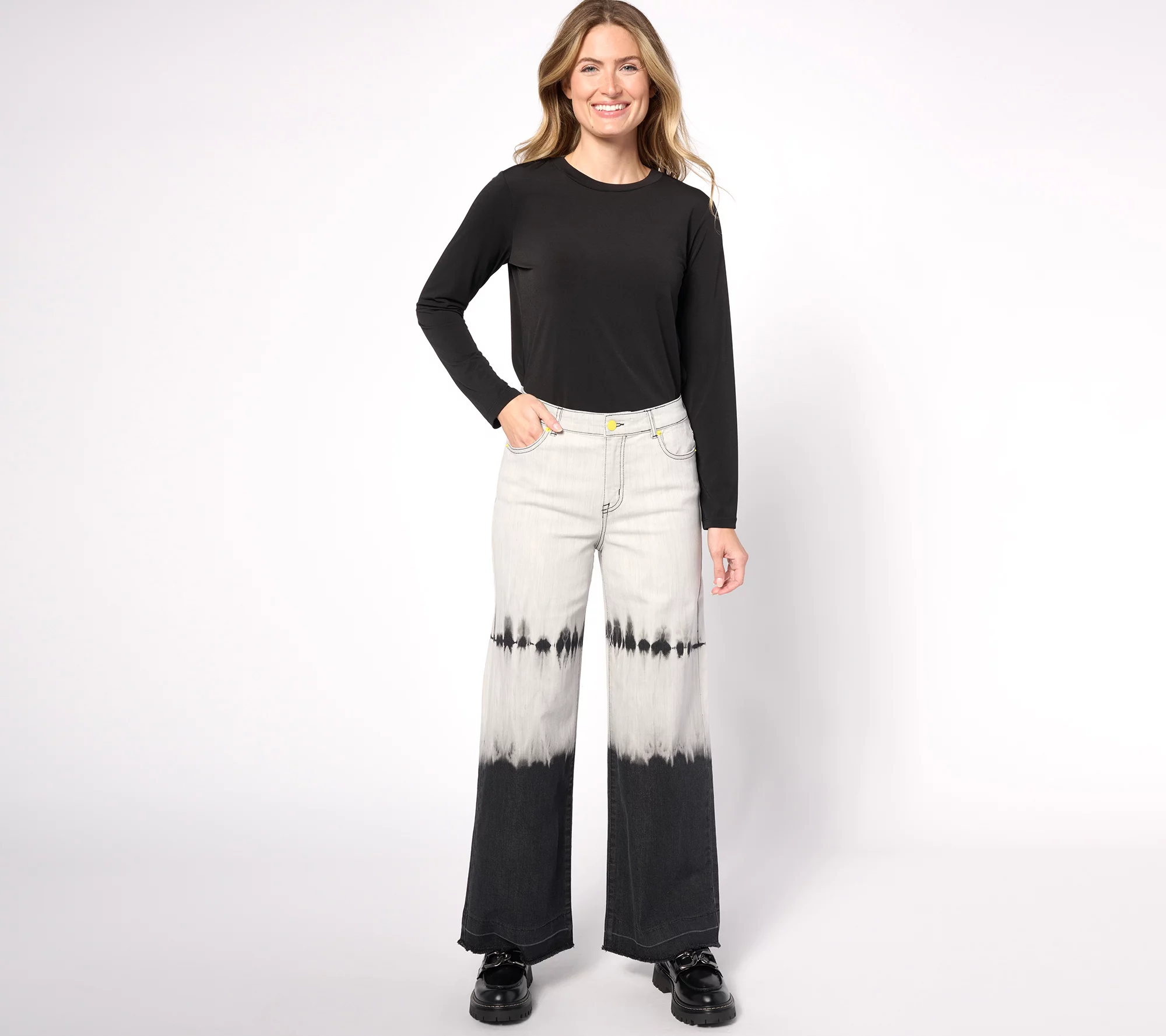 LOGO by Lori Goldstein x Smiley World Petite Wide Leg Jeans