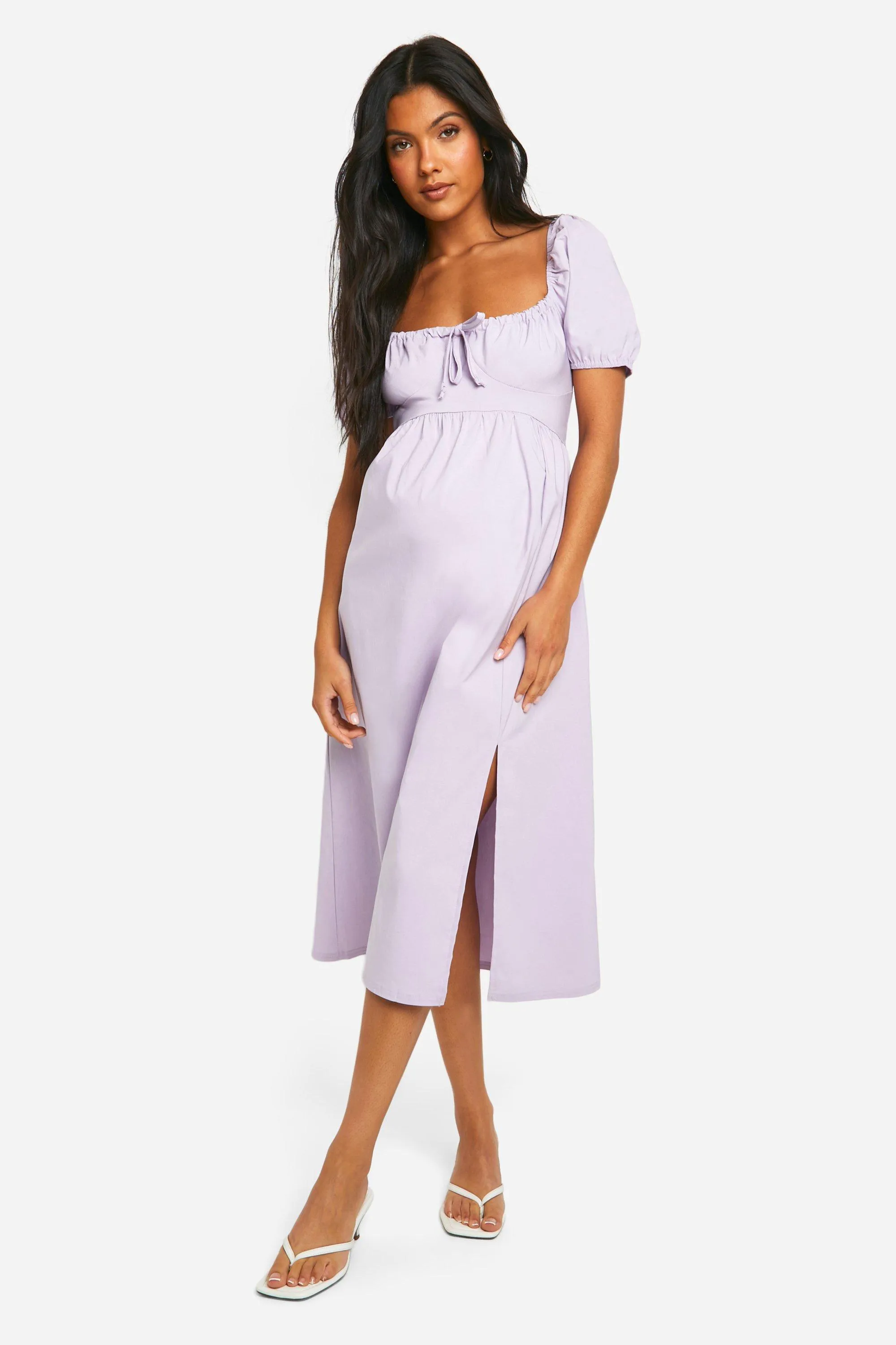 Maternity Bengaline Puff Sleeve Milkmaid Midi Dress